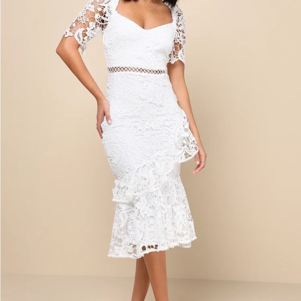 Lulu's White Lace Midi Dress
